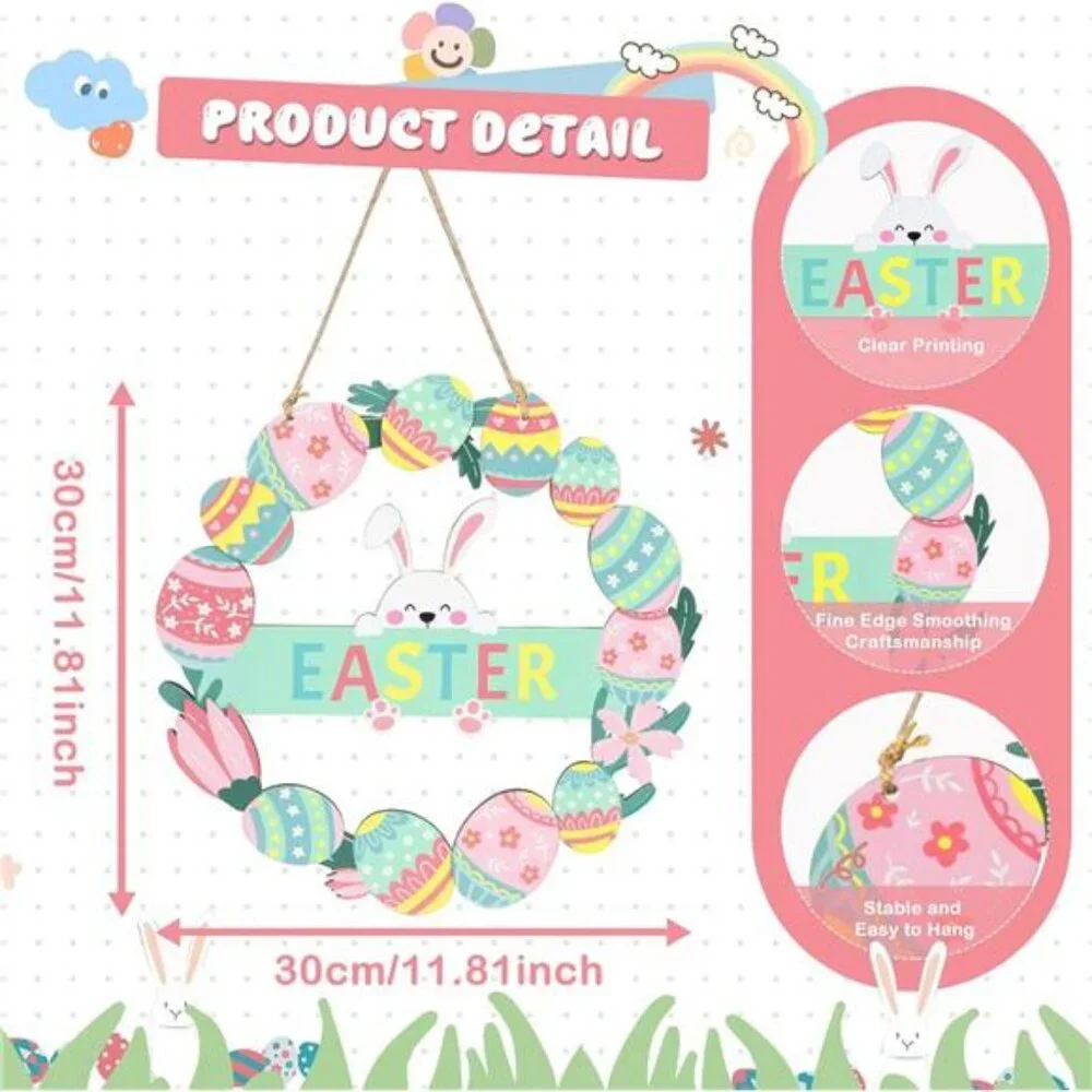 Easter Wreaths for Front Door Colorful Eggs Happy Bunny Easter Welcome Sign